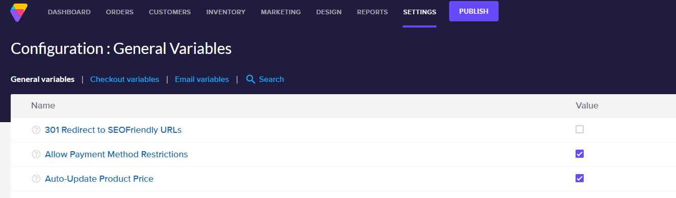Settings>Config Variables 