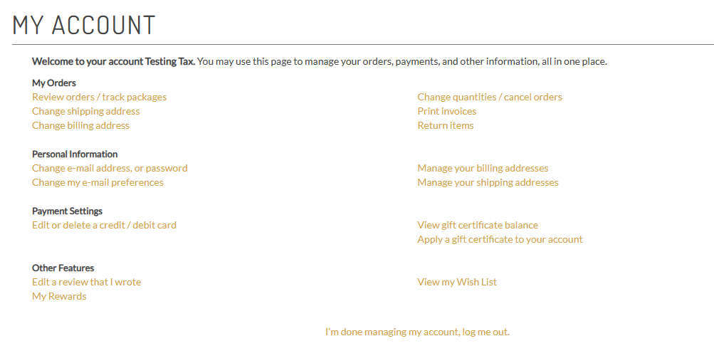 MyAccount Storefront View