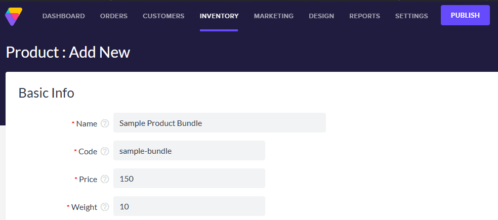 Creating a bundled product's basic info