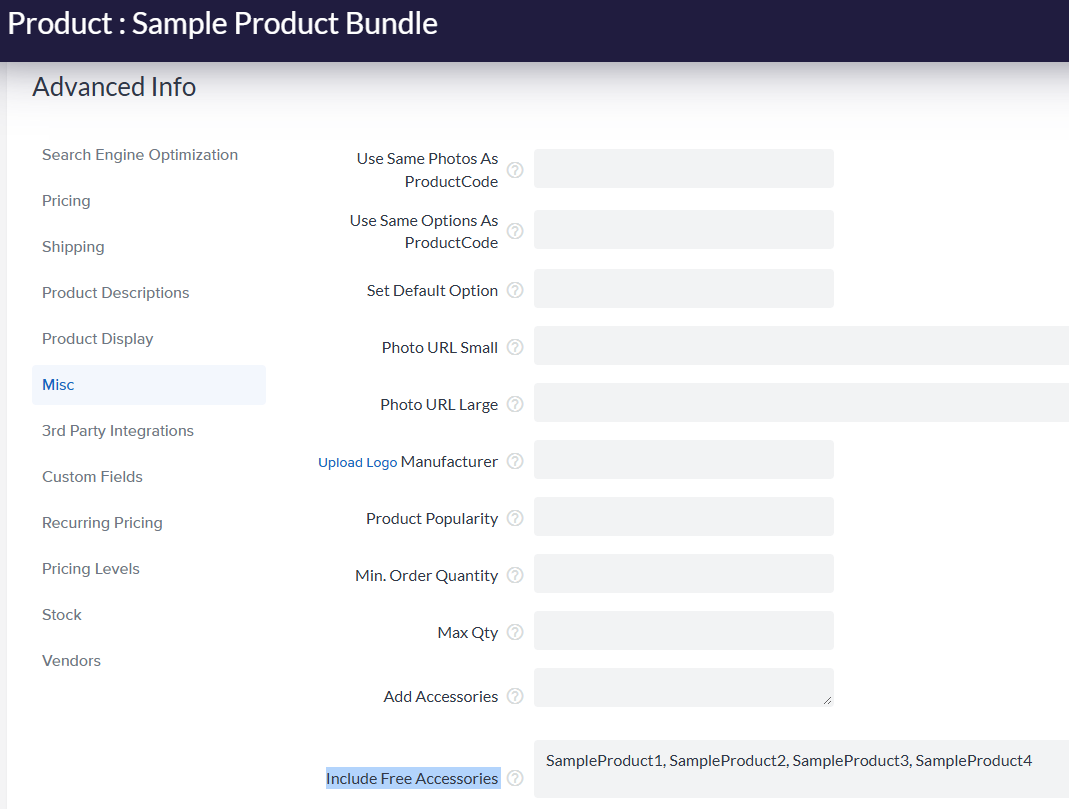 Adding free accessories to a bundle product