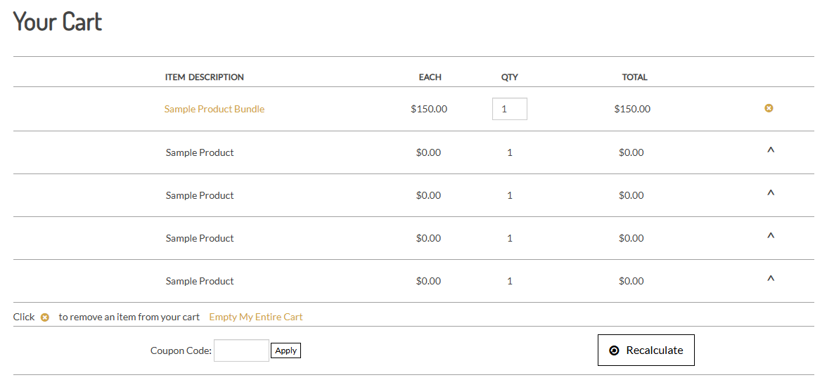 How a bundle product appears in the cart How a bundle product appears in the cart