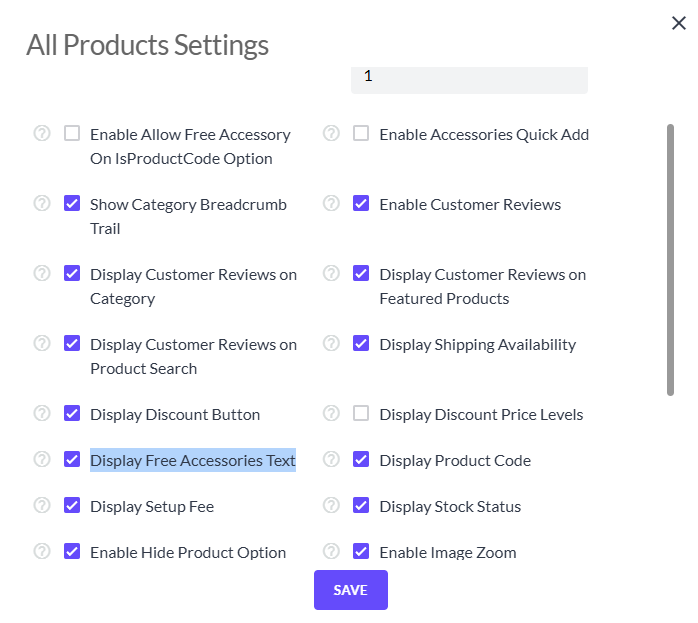 All product display settings All product display settings
