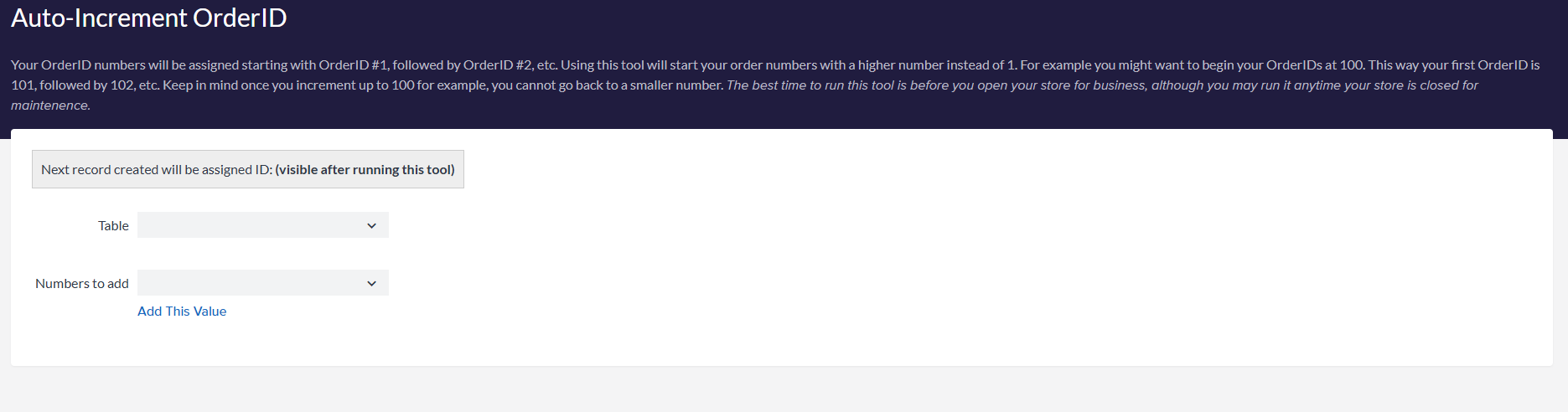 The option to Increase the order IDs