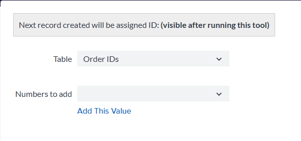 Selecting the table needed to increase the starting ID number