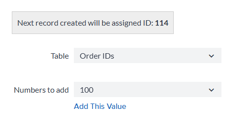 View of message detailing the next ID that will be created for orders