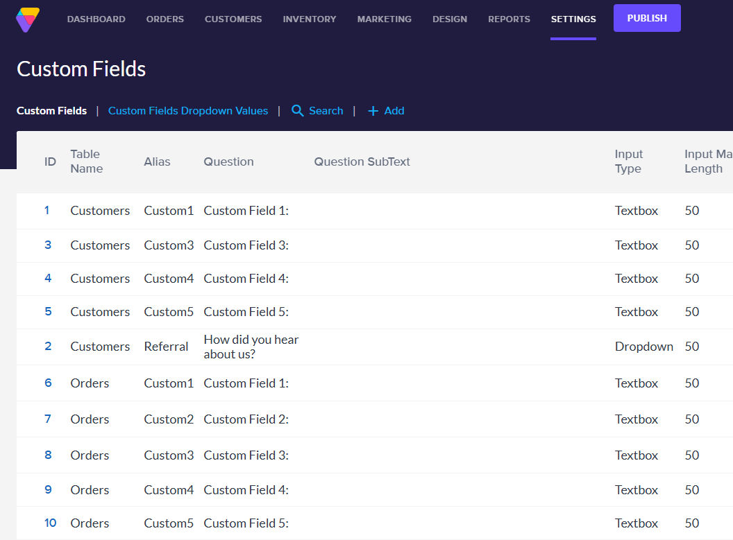Accessing the Custom Fields page