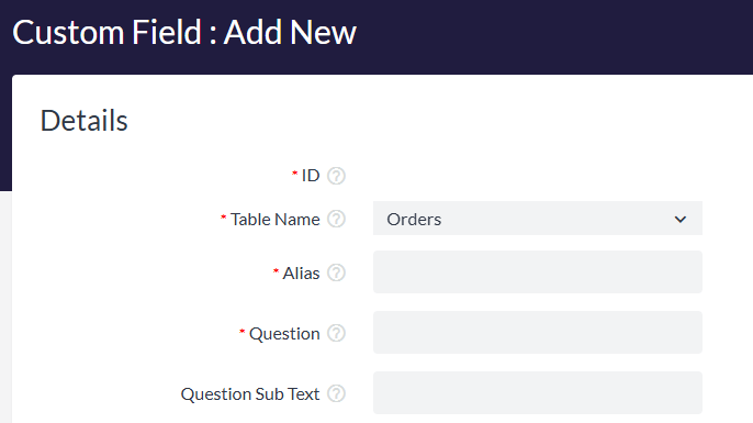 Selecting the Orders table so the custom field shows on all orders