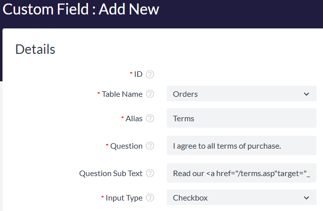 Setting the type to checkbox