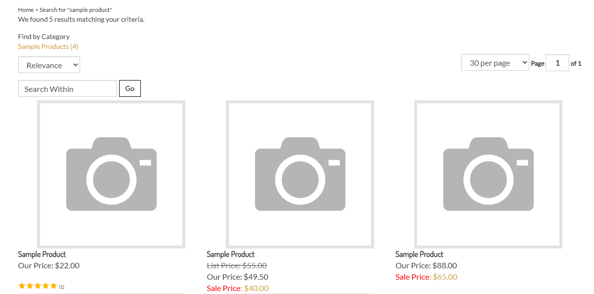 Customer Review ratings showing within Search Results