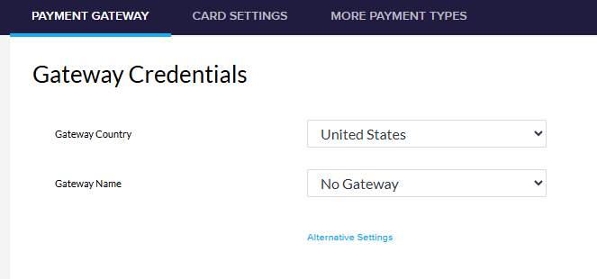 View of the Payment Gateway tab