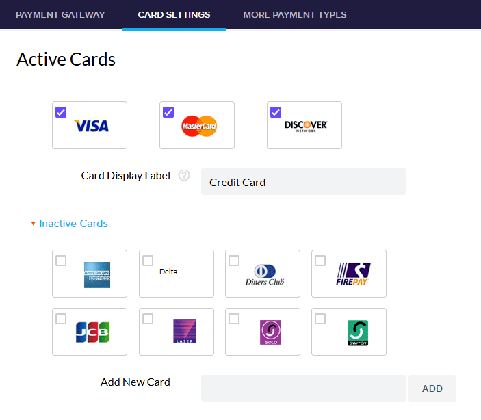 View of the Card Settings tab