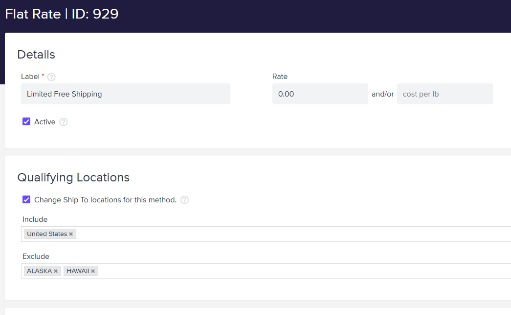 Editing the qualifying locations for the shipping method