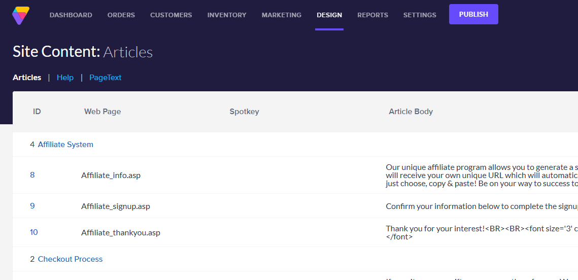 Design>Site Content view Design>Site Content view