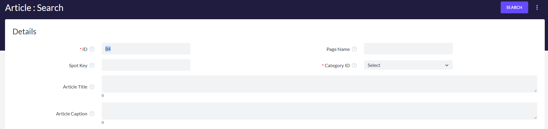 Searching for article ID 84