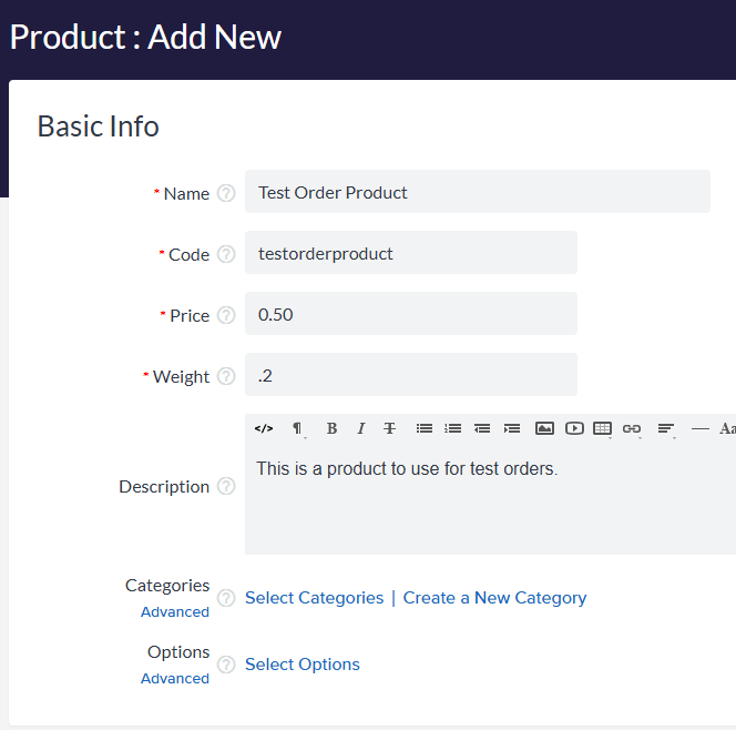 Creating a test product Creating a test product