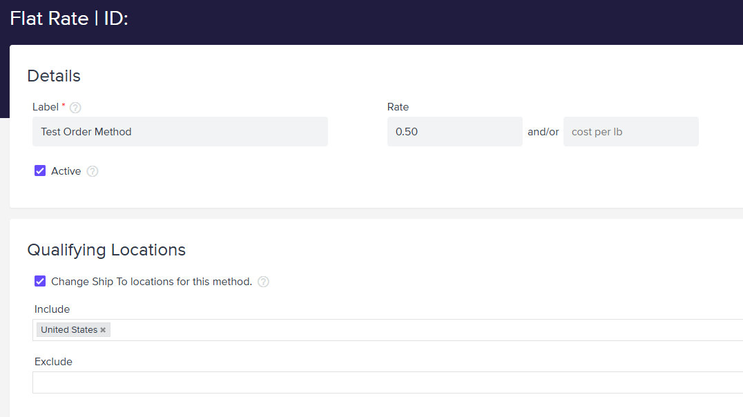 Creating a test shipping method Creating a test shipping method