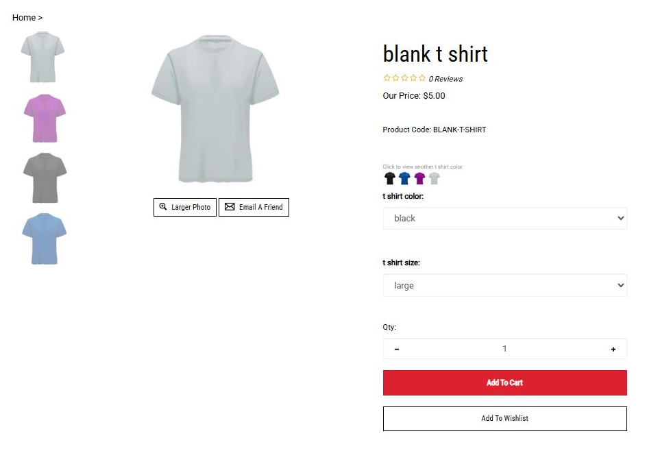 An example of a product with options swatch images.