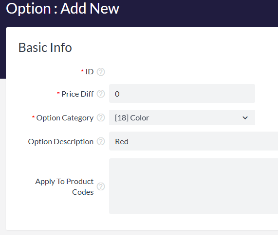Entering the option name