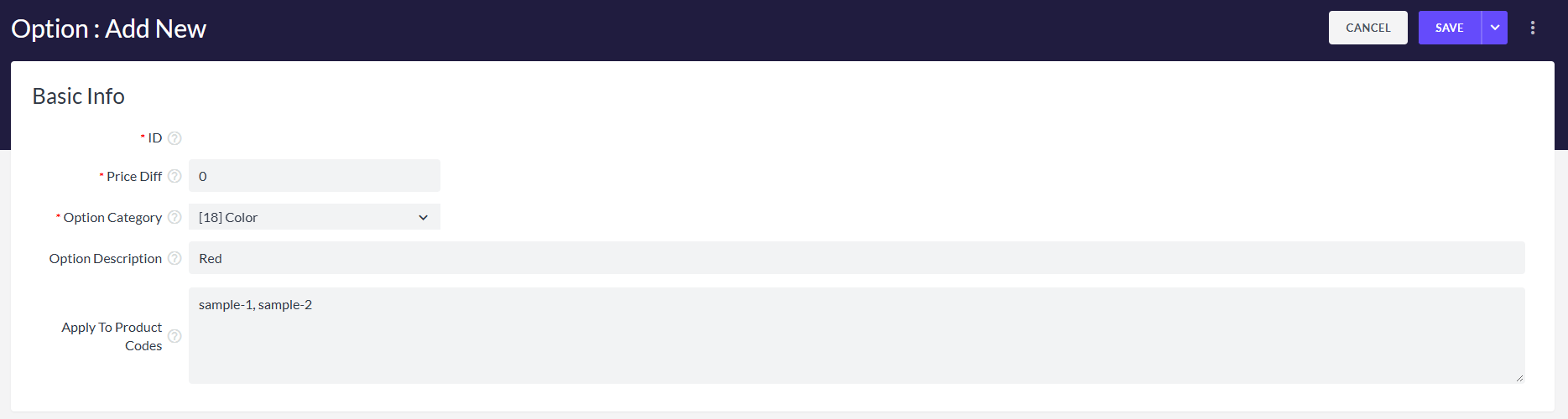 Applying the option to products