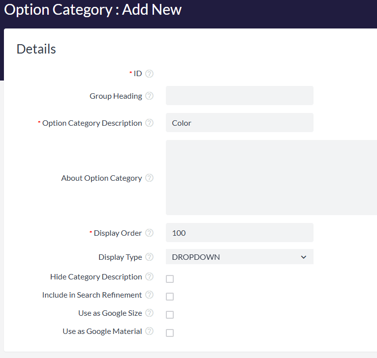 Selecting the option display type