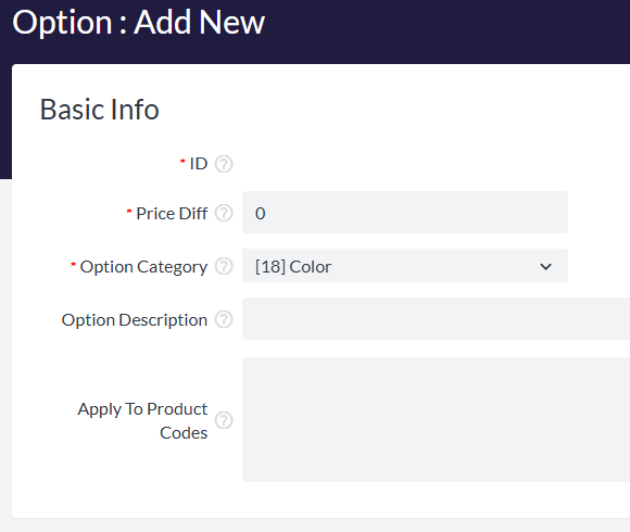 Selecting the option category to apply the option to