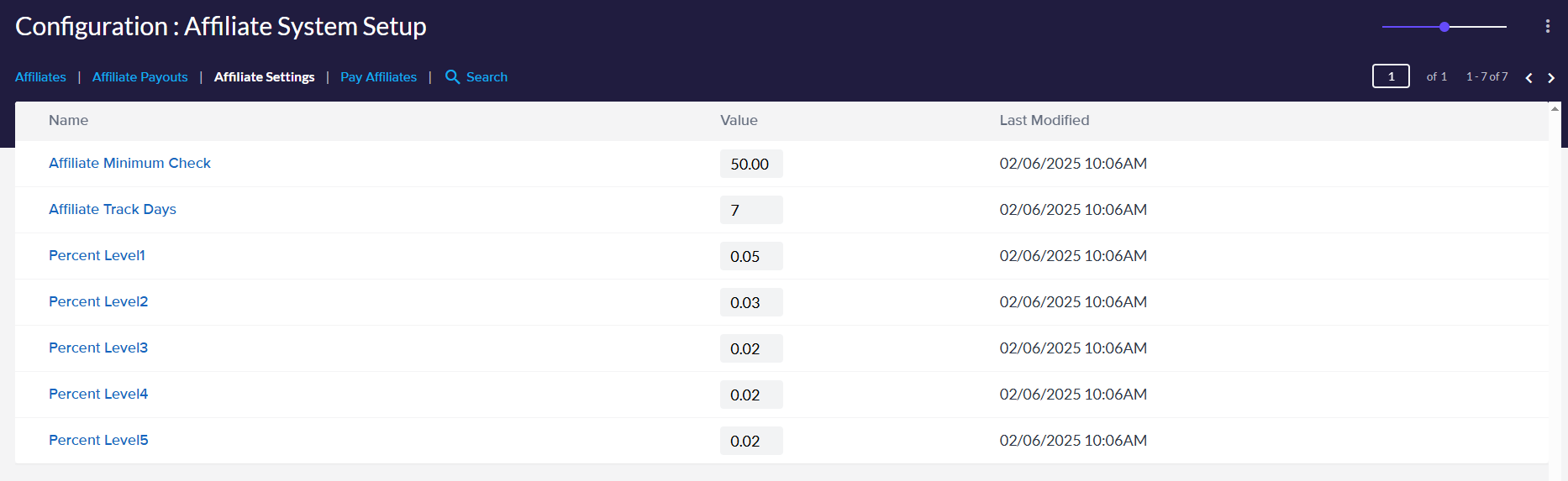 Affiliate settings Affiliate settings