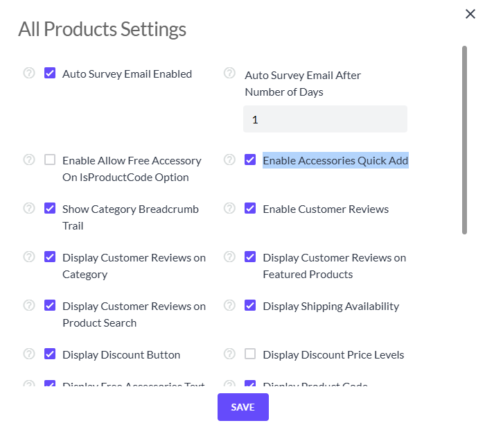 Enabling accessories quick add