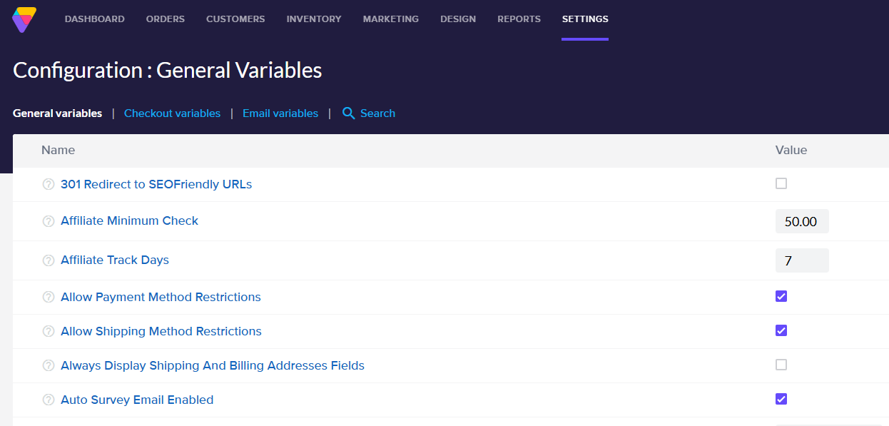 Settings>Config Variables