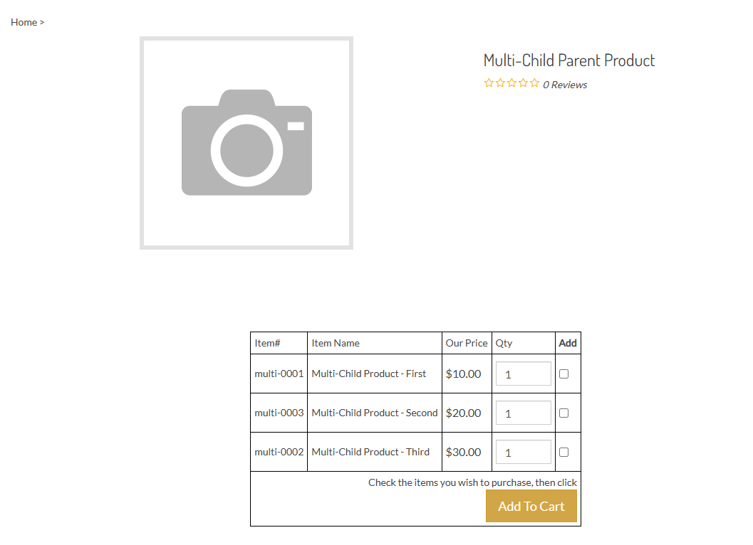 Example of a product with the multi-child add to cart grid enabled Example of a product with the multi-child add to cart grid enabled