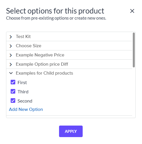 Selecting options to add Selecting options to add