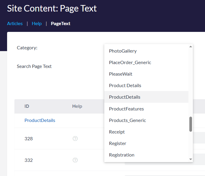 Accessing the Page Text menu