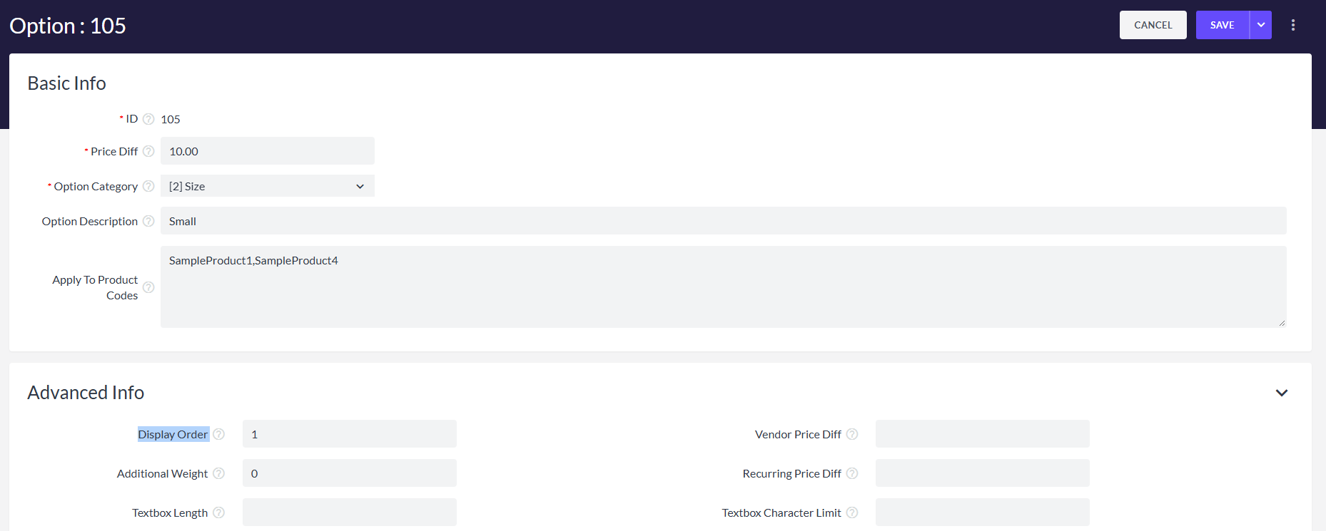 Setting the Display Order within an option