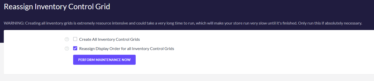 Selecting Reassign Display Order for all Inventory Control Grids