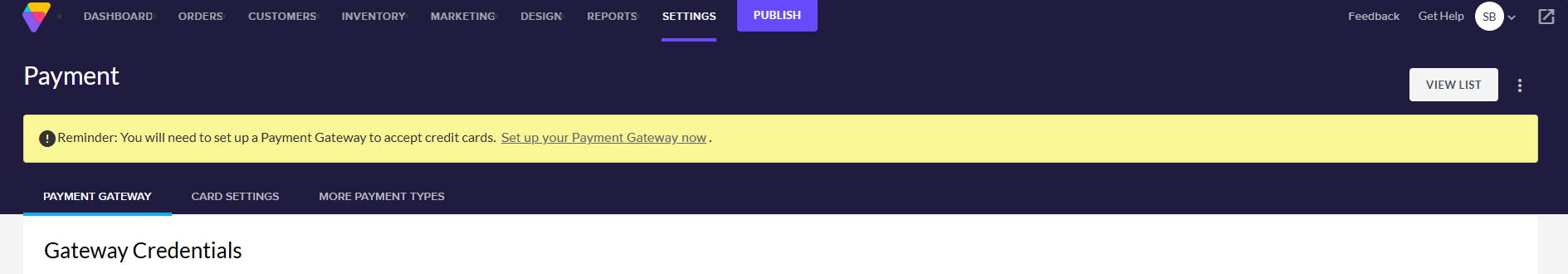 3 dot menu within Settings>Payment