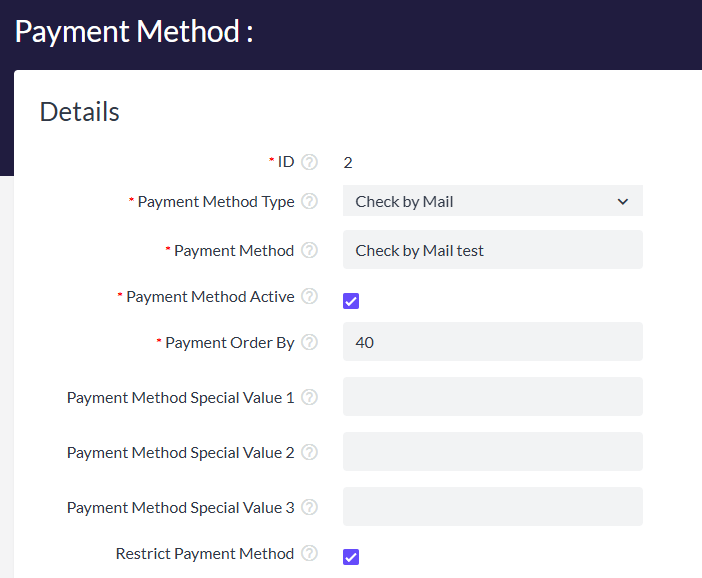 Enabling restrictions on a single payment method Enabling restrictions on a single payment method