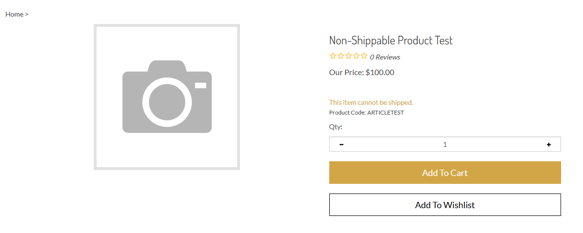 Storefront view of messaging for a non-shippable product Storefront view of messaging for a non-shippable product