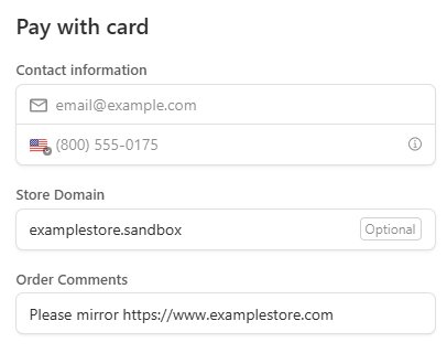 Setting up the mirror request to copy the live site to a sandbox store. Setting up the mirror request to copy the live site to a sandbox store.